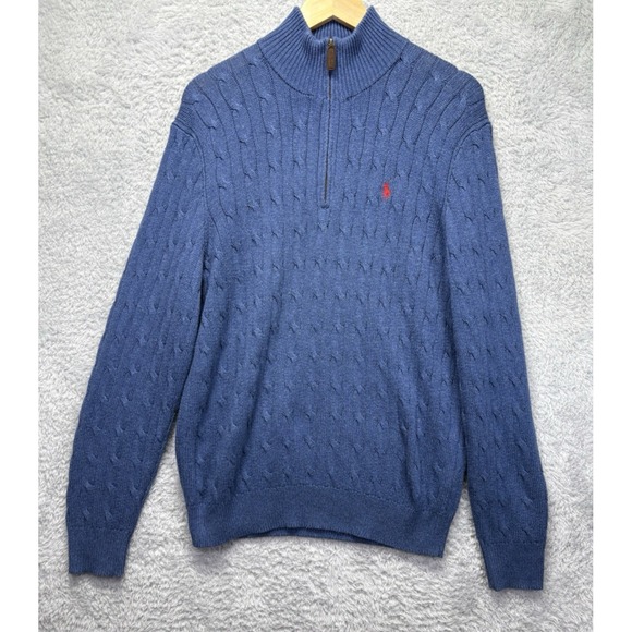 Polo by Ralph Lauren 100% Tussah Silk L Quarter Zip Cable Knit Pullover Sweater - Picture 1 of 8